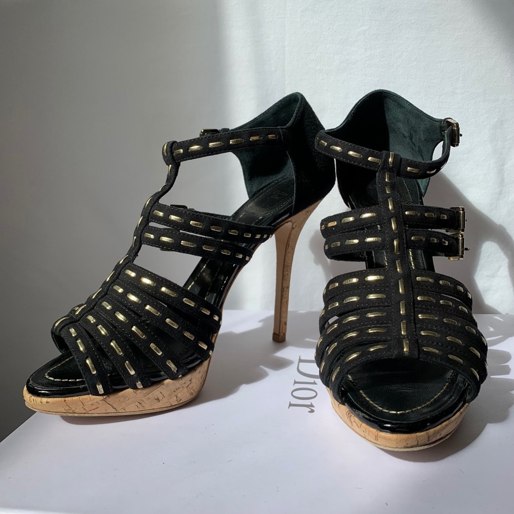 Christian Dior Antica Black Suede Sandal 39 - Picture 2 of 10